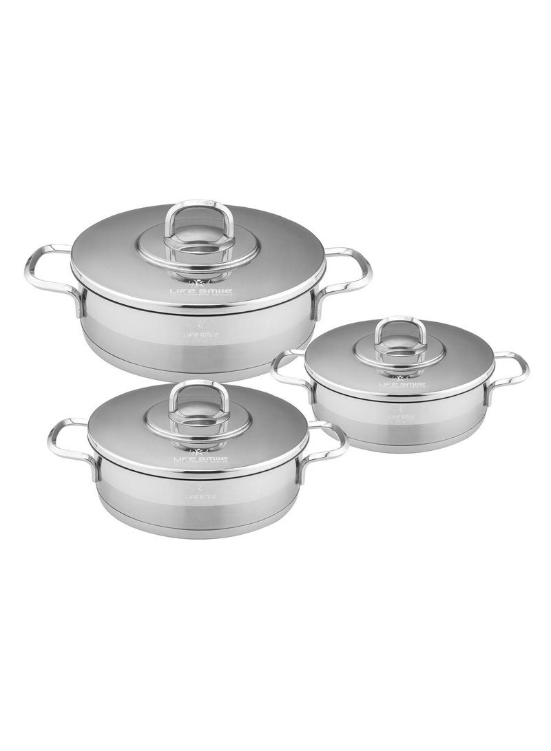 Life Smile Stainless Steel Cookware Set - Shallow Pots Set with Lid | 24 CM, 28 CM, 32 CM Cooking Pots-Durable Multi-Size Cookwares - Image 1